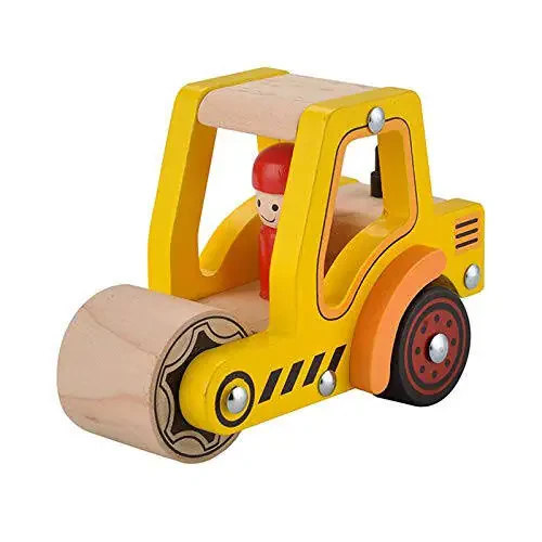 Wooden Push Car Toys for Infants 12-18 Months, 2 Pcs Baby Vehicle Toys Hand Push Car for 1 2 Year Old Boys Girls (Cement Truck + Road Roller) - 6