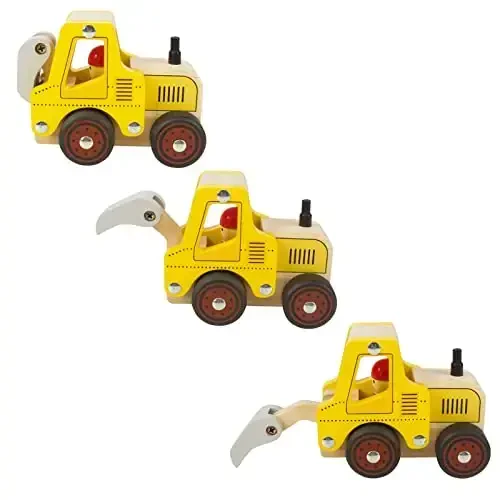 Wooden Push Car Toys for Infants 18 Months, 2 Pcs Baby Vehicle Toys Hand Push Car Toys for 2 Year Old Boys Girls (Excavator + Truck) - 3