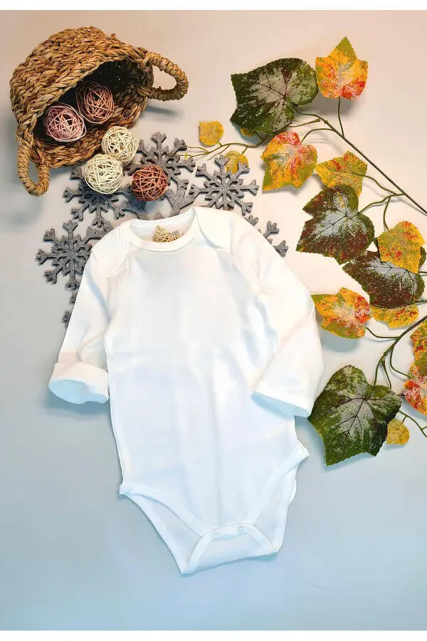 Bebekler İçin Beyaz Uzun Kollu Alttan Çıtçıtlı Body - 1