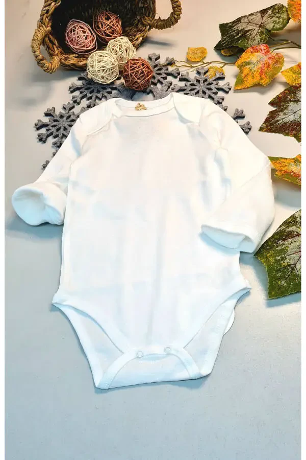 Bebekler İçin Beyaz Uzun Kollu Alttan Çıtçıtlı Body - 2