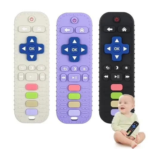 Chuya Silicone Baby Teether Chew Toy for Babies 3-24 Months, Teething Relief Baby Toys for Infants Remote Control Shape (3 Pack) - 1