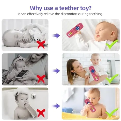 Baby Teether Toy for Babies 3-24 Months TV Remote Control Shape Chew Toy Teething Relief Baby Toys for Infants (Rose red) - 3
