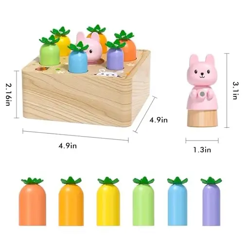 Montessori Toys for Baby 6-12 Months, Wooden Toy for 1 Year Old Boys and Girls, Magnetic Carrot Game for Toddlers, Shape Sorting Matching Puzzle, Educational Birthday (Bouncing Carrot) - 5