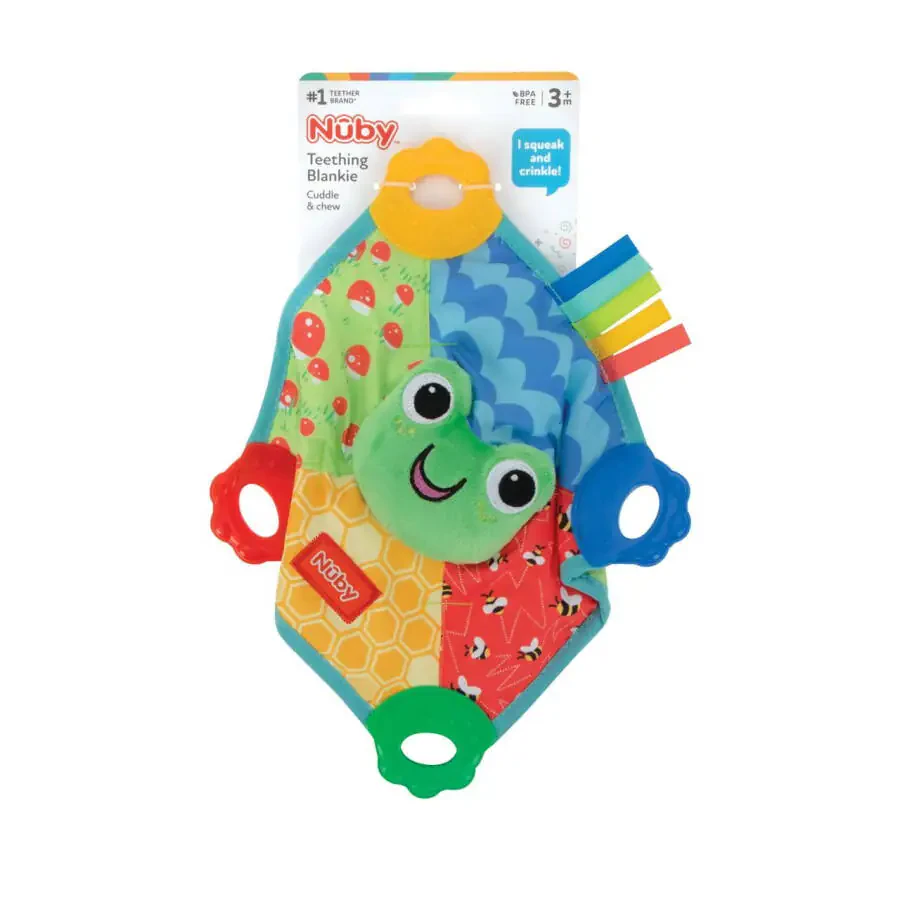 Nuby Teething Baby Blankie and Teether Toy, Unisex Baby Accessories, Frog Design - 8