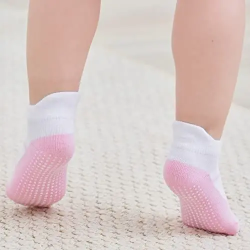 Zaples Baby Non Slip Grip Ankle Socks with Non Skid Soles for Infants Toddlers Kids Boys Girls - 6