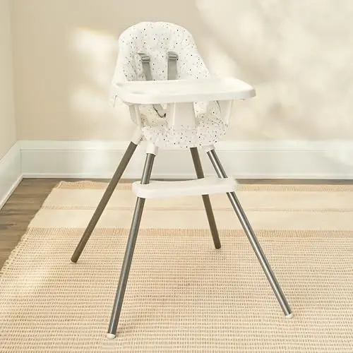 Regalo High Chair with Rainbow Seat Pad for Babies and Toddlers, Award Winning Brand, Removable Oversized Tray with Cup Holder, Five Point Harness, White 