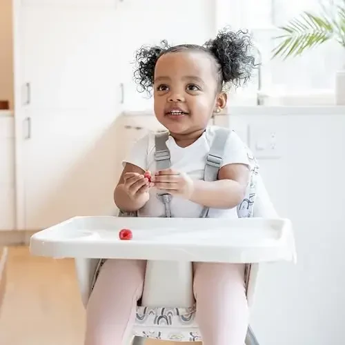 Regalo High Chair with Rainbow Seat Pad for Babies and Toddlers, Award Winning Brand, Removable Oversized Tray with Cup Holder, Five Point Harness, White - 4