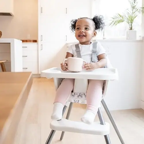 Regalo High Chair with Rainbow Seat Pad for Babies and Toddlers, Award Winning Brand, Removable Oversized Tray with Cup Holder, Five Point Harness, White - 3