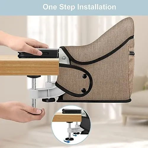Jozzve Clip-On High Chair with Removable Dining Tray for Babies and Toddlers, Fold-Flat Storage Portable Baby Feeding Seat, Attach to Fast Table Chair for Home Travel (Brown) - 3