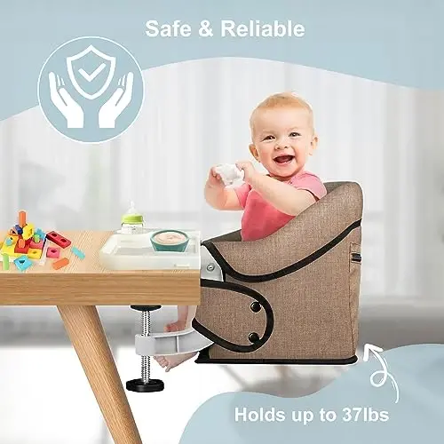 Jozzve Clip-On High Chair with Removable Dining Tray for Babies and Toddlers, Fold-Flat Storage Portable Baby Feeding Seat, Attach to Fast Table Chair for Home Travel (Brown) - 4