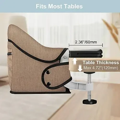 Jozzve Clip-On High Chair with Removable Dining Tray for Babies and Toddlers, Fold-Flat Storage Portable Baby Feeding Seat, Attach to Fast Table Chair for Home Travel (Brown) - 2