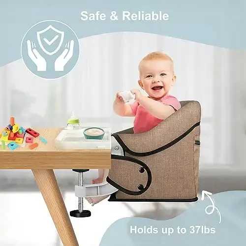 Jozzve Clip-On High Chair with Removable Dining Tray for Babies and Toddlers, Fold-Flat Storage Portable Baby Feeding Seat, Attach to Fast Table Chair for Home Travel (Brown) - 4