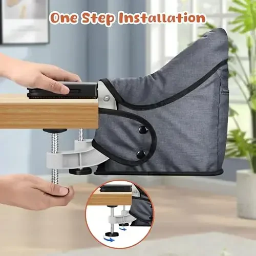 Hook On High Chair, Jozzve Clip on High Chair with Removable Dining Tray for Babies and Toddlers, Fold-Flat Storage Portable Baby Feeding Seat, Attach to Fast Table Chair for Home Travel (Grey) - 4