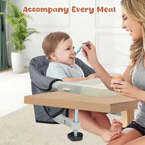 Hook On High Chair, Jozzve Clip on High Chair with Removable Dining Tray for Babies and Toddlers, Fold-Flat Storage Portable Baby Feeding Seat, Attach to Fast Table Chair for Home Travel (Grey) - 6