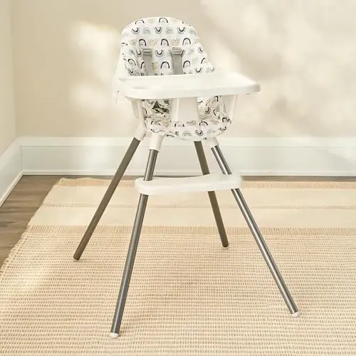 Regalo High Chair with Jelly Bean Seat Pad for Babies and Toddlers, Award Winning Brand, Removable Oversized Tray with Cup Holder, Five Point Harness, White - 1