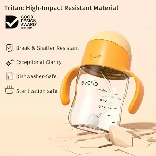 Evorie Tritan Weighted Straw Sippy Cup with Handles for Baby and Toddlers, Spill Proof Baby Water Bottle with Straw for 6 months and up, 7 Oz, Infant Training Water Bottle (Ube) - 5