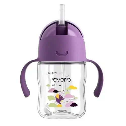 Evorie Tritan Weighted Straw Sippy Cup with Handles for Baby and Toddlers, Spill Proof Baby Water Bottle with Straw for 6 months and up, 7 Oz, Infant Training Water Bottle (Daydream) - EVORIE