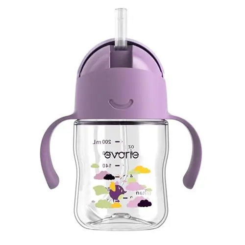 Evorie Tritan Weighted Straw Sippy Cup with Handles for Baby and Toddlers, Spill Proof Baby Water Bottle with Straw for 6 Months and up, 7 Oz, Infant Training Water Bottle (Daydream) 