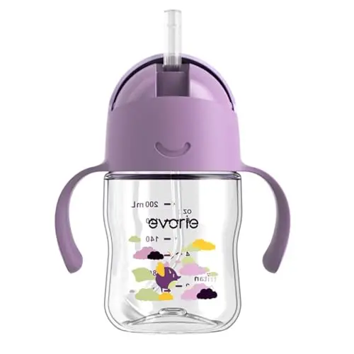 Evorie Tritan Weighted Straw Cup Baby Training Cup, Spill Proof, 7 Oz, 6M+ | BPA & BPS-Free, First learning cup, 360° drinking, Dishwasher safe, Durable Sippy Cup, Daydream 
