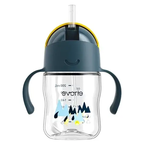 Evorie Tritan Weighted Straw Sippy Cup with Handles for Baby and Toddlers, Spill Proof Baby Water Bottle with Straw for 6 months and up, 7 Oz, Infant Training Water Bottle (Bumble bee) - EVORIE