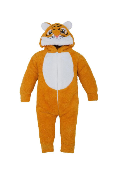 Bebelop Welsoft Baby Boy Mustard Yellow Tiger Hat Plush Sleepsuit - GENEL MARKALAR