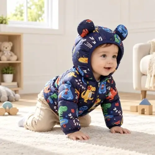 bebeone Toddler Winter Coats Puffer Padded Jacket Baby Boys Girls Bear Hoods Down Jacket Light Weight Infant Outerwear - 3