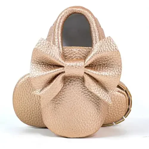 Bebila Double Bow Fringe Baby Moccasins - Soft Sole Baby Shoes Girls Toddler Crib Flats - BEBILA