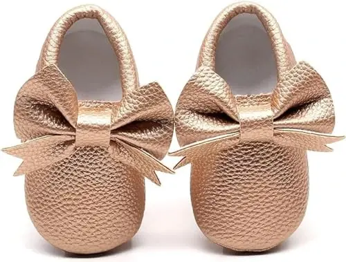 Bebila Double Bow Fringe Baby Moccasins - Soft Sole Baby Shoes Girls Toddler Crib Flats - 4