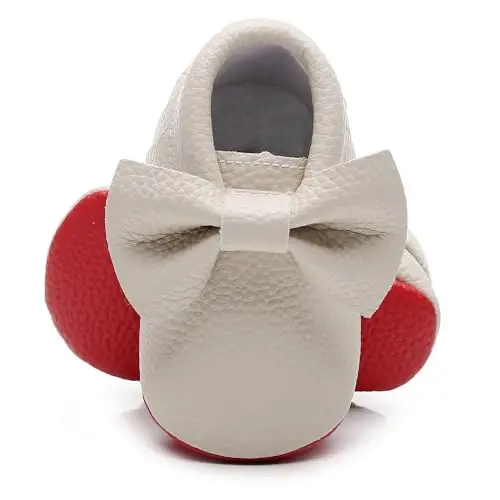 Bebila Double Bow Fringe Baby Moccasins - Soft Sole Baby Shoes Girls Toddler Crib Flats - 3