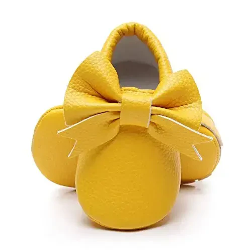 Bebila Double Bow Fringe Baby Moccasins - Soft Sole Baby Shoes Girls Toddler Crib Flats - BEBILA