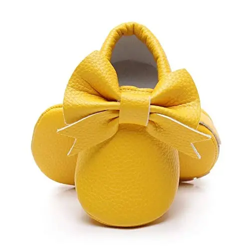 Bebila Double Bow Fringe Baby Moccasins - Soft Sole Baby Shoes Girls Toddler Crib Flats - 1