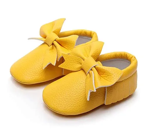 Bebila Double Bow Fringe Baby Moccasins - Soft Sole Baby Shoes Girls Toddler Crib Flats - 2