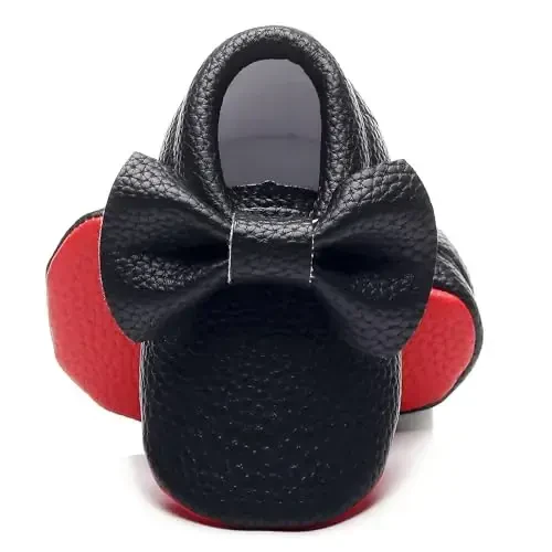 Bebila Double Bow Fringe Baby Moccasins - Soft Sole Baby Shoes Girls Toddler Crib Flats - 3