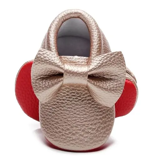 Bebila Double Bow Fringe Baby Moccasins - Soft Sole Baby Shoes Girls Toddler Crib Flats - 3