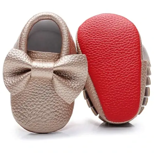 Bebila Double Bow Fringe Baby Moccasins - Soft Sole Baby Shoes Girls Toddler Crib Flats 