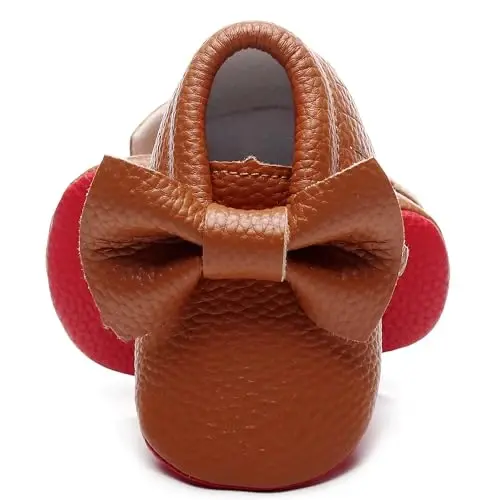 Bebila Double Bow Fringe Baby Moccasins - Soft Sole Baby Shoes Girls Toddler Crib Flats - 3