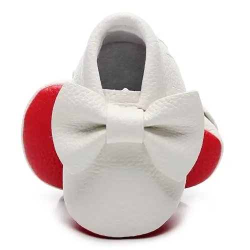 Bebila Double Bow Fringe Baby Moccasins - Soft Sole Baby Shoes Girls Toddler Crib Flats - 3