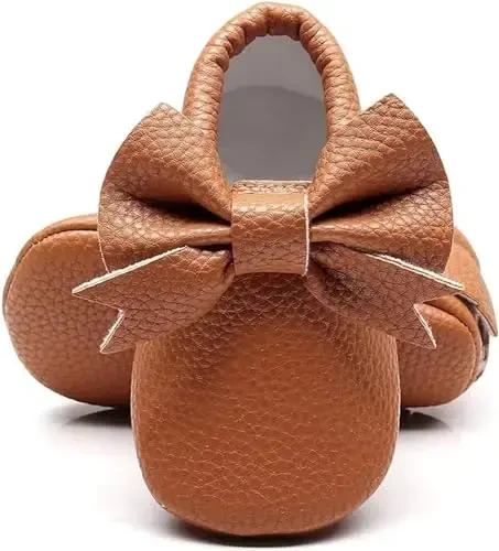 Bebila Double Bow Fringe Baby Moccasins - Soft Sole Baby Shoes Girls Toddler Crib Flats - BEBILA
