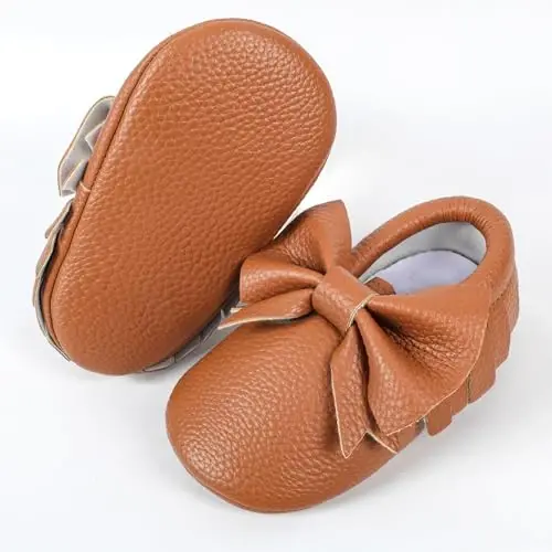 Bebila Double Bow Fringe Baby Moccasins - Soft Sole Baby Shoes Girls Toddler Crib Flats - 2