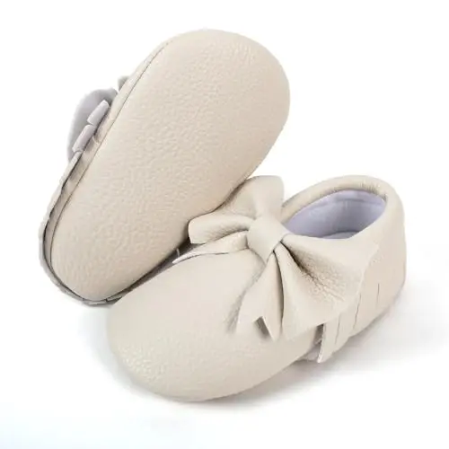 Bebila Double Bow Fringe Baby Moccasins - Soft Sole Baby Shoes Girls Toddler Crib Flats - 2