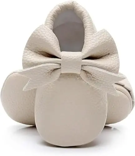Bebila Double Bow Fringe Baby Moccasins - Soft Sole Baby Shoes Girls Toddler Crib Flats - 1