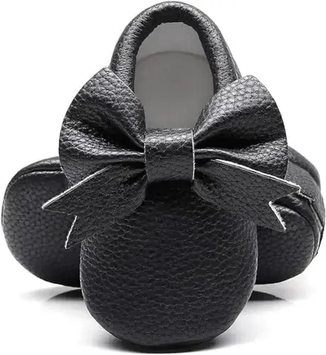 Bebila Double Bow Fringe Baby Moccasins - Soft Sole Baby Shoes Girls Toddler Crib Flats - 1