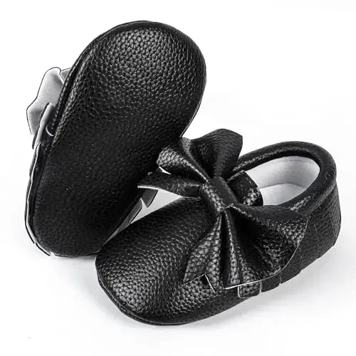Bebila Double Bow Fringe Baby Moccasins - Soft Sole Baby Shoes Girls Toddler Crib Flats - BEBILA (1)