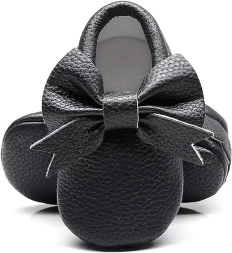 Bebila Double Bow Fringe Baby Moccasins - Soft Sole Baby Shoes Girls Toddler Crib Flats 