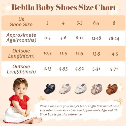 Bebila Double Bow Fringe Baby Moccasins - Soft Sole Baby Shoes Girls Toddler Crib Flats - 6