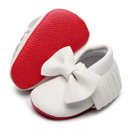 Bebila Double Bow Fringe Baby Moccasins - Soft Sole Baby Shoes Girls Toddler Crib Flats - 2