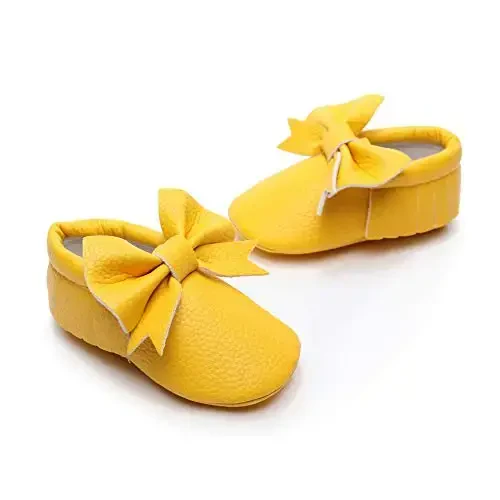 Bebila Double Bow Fringe Baby Moccasins - Soft Sole Baby Shoes Girls Toddler Crib Flats - 3
