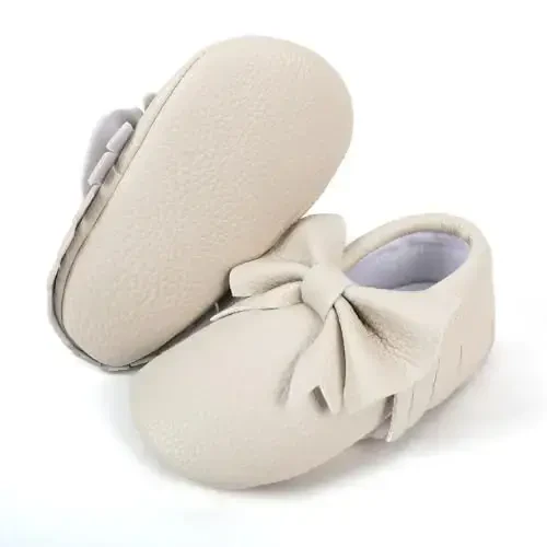 Bebila Double Bow Fringe Baby Moccasins - Soft Sole Baby Shoes Girls Toddler Crib Flats - 2