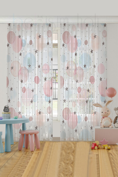 Bebişim Dotted Star Children's Room Tulle Curtain - 1