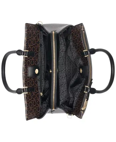 Becky Signature Uch Kompartmentli Turnlock Convertible Tote-Jigarrang Xaki/Qora - 5